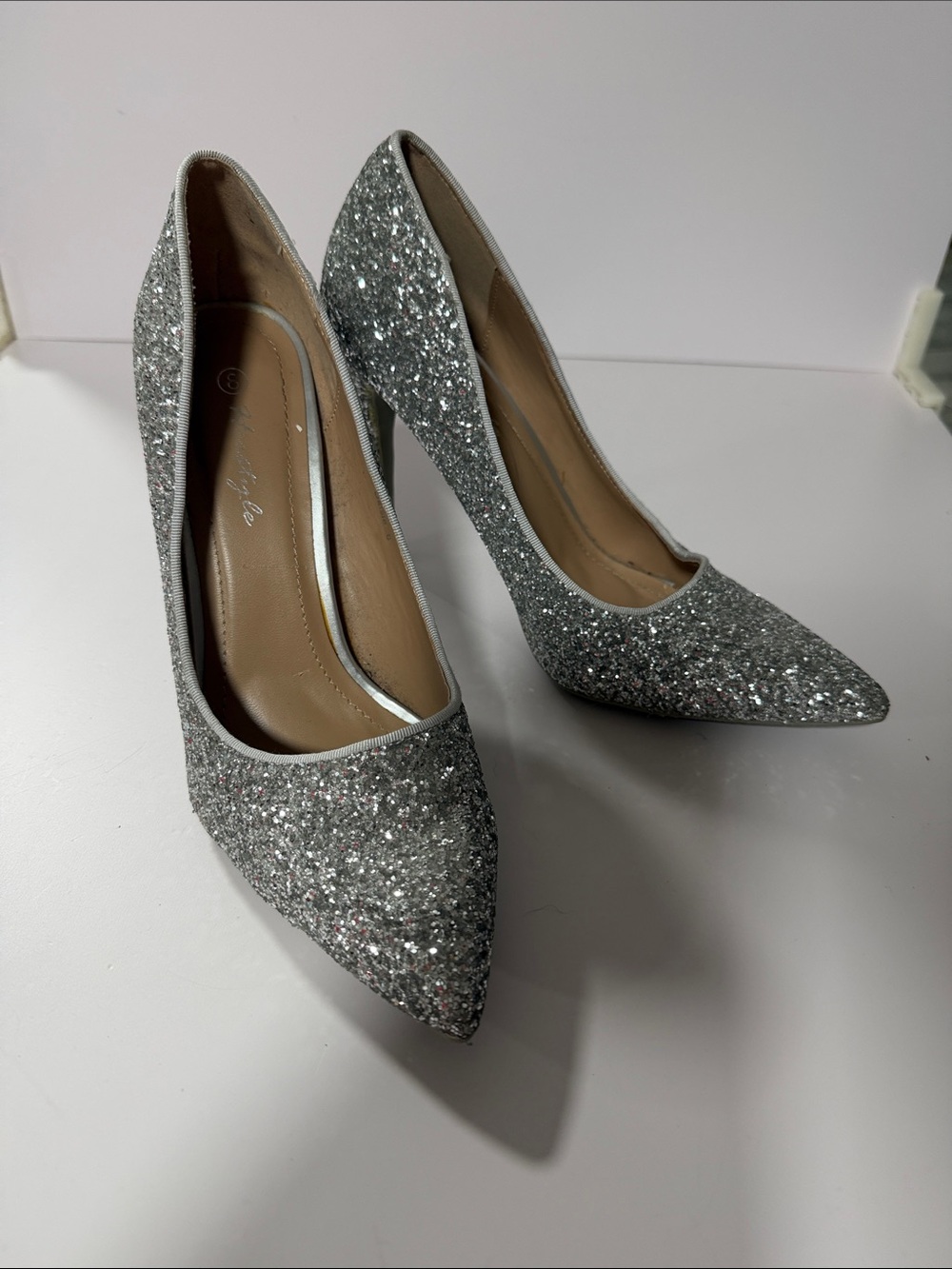 Herstyle Silver Glitter Pointed Pumps - Women's Dress Heels